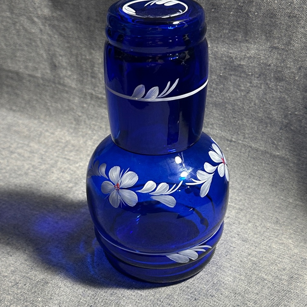 Fenton Cobalt Blue Hand-Painted Glass Water Jar